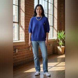 VINTAGE Liz Claiborne Navy Blue Lambswool/Angora Sweater